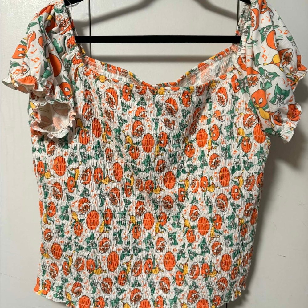 Disney Orange Floral Smocked Blouse